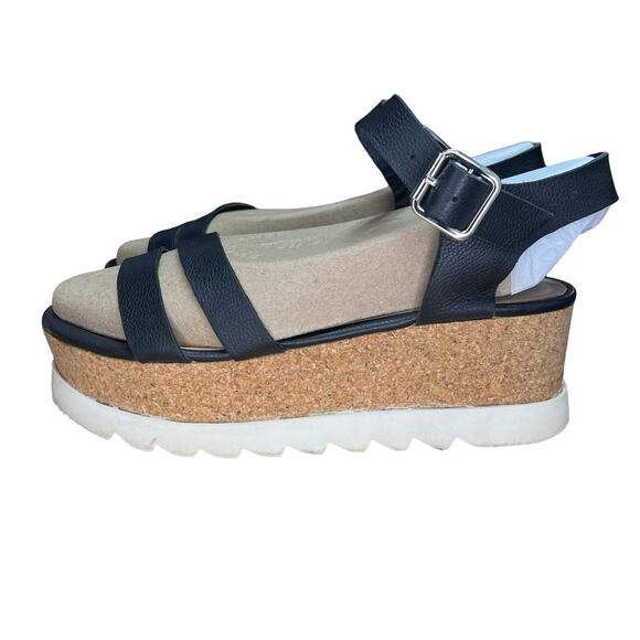 Steve Madden Black Leather Kristen Wedge Cork Platform Sandal Size 8 1/2 - Picture 2 of 9